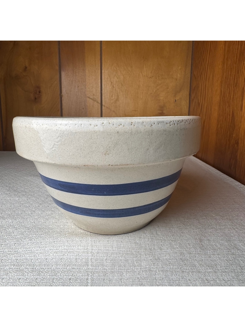 Vintage Robinson Ransbottom RRP Co Blue Stripe Stoneware Mixing Bowl 7 Inch - Picture 3 of 8